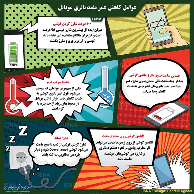 اینفوگرافی / عوامل کاهش عمر مفید باتری موبایل