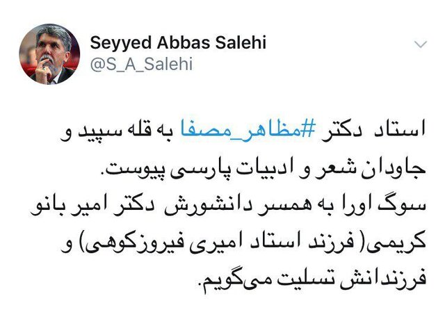پیام وزیر ارشاد برای درگذشت مظاهر مصفا