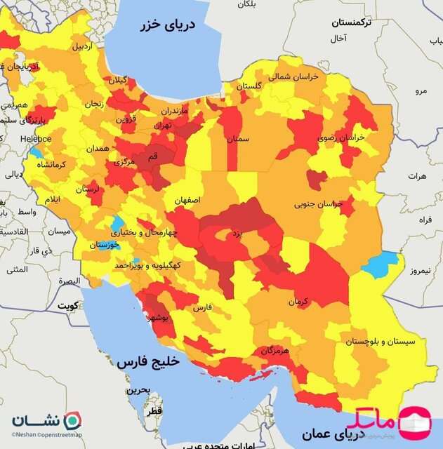 آخرین رنگ‌بندی کرونایی شهرهای کشور/۷۷ شهر در وضعیت قرمز کرونا